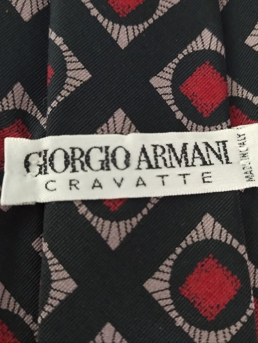 Vintage Giorgio Armani Cravatte Silk Tie Italy Black Red Beige Geometric Luxury